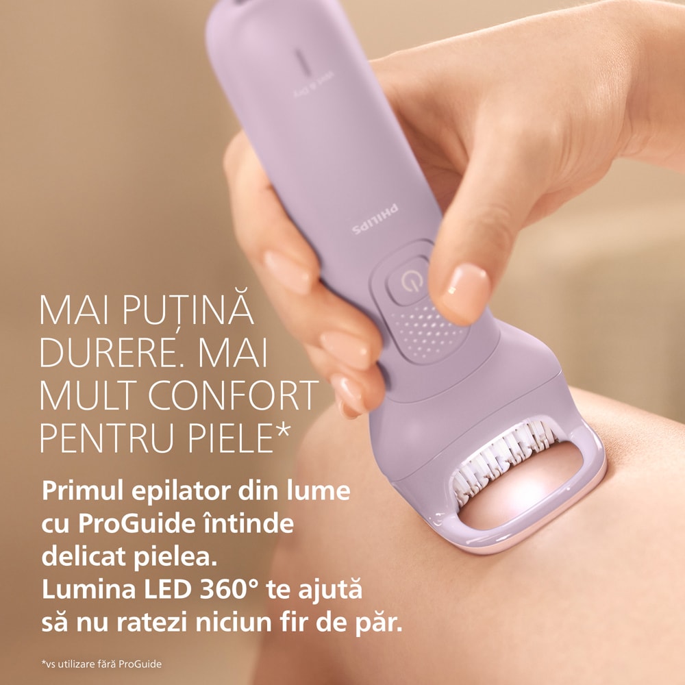 Epilator PHILIPS Seria 9000 BRE728/00, 32 pensete, 2 viteze, 8 accesorii, acumulator, mov