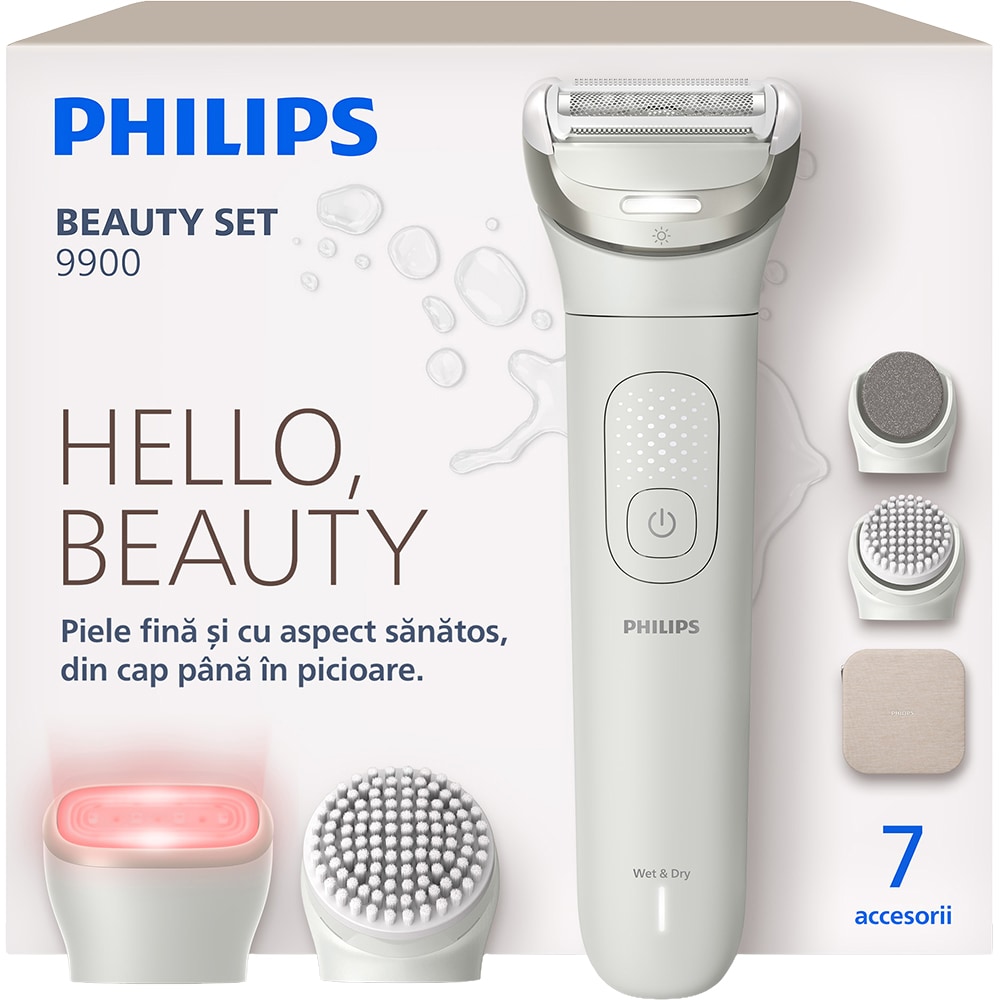 Aparat de ras pentru femei PHILIPS Seria 9900 BRE748/00, 2 viteze, 7 accesorii, acumulator, gri