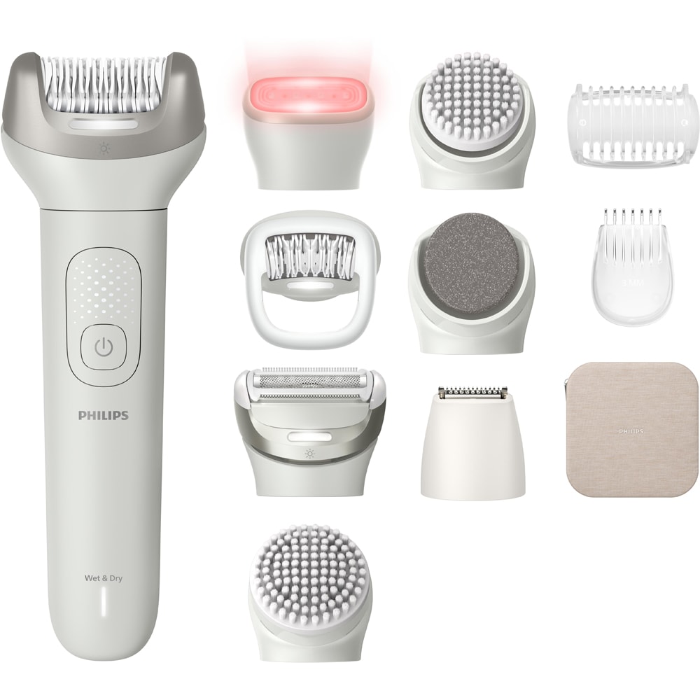 Epilator PHILIPS Seria 9900 BRE750/00, 32 pensete, 2 viteze, 10 acesorii, acumulator, gri