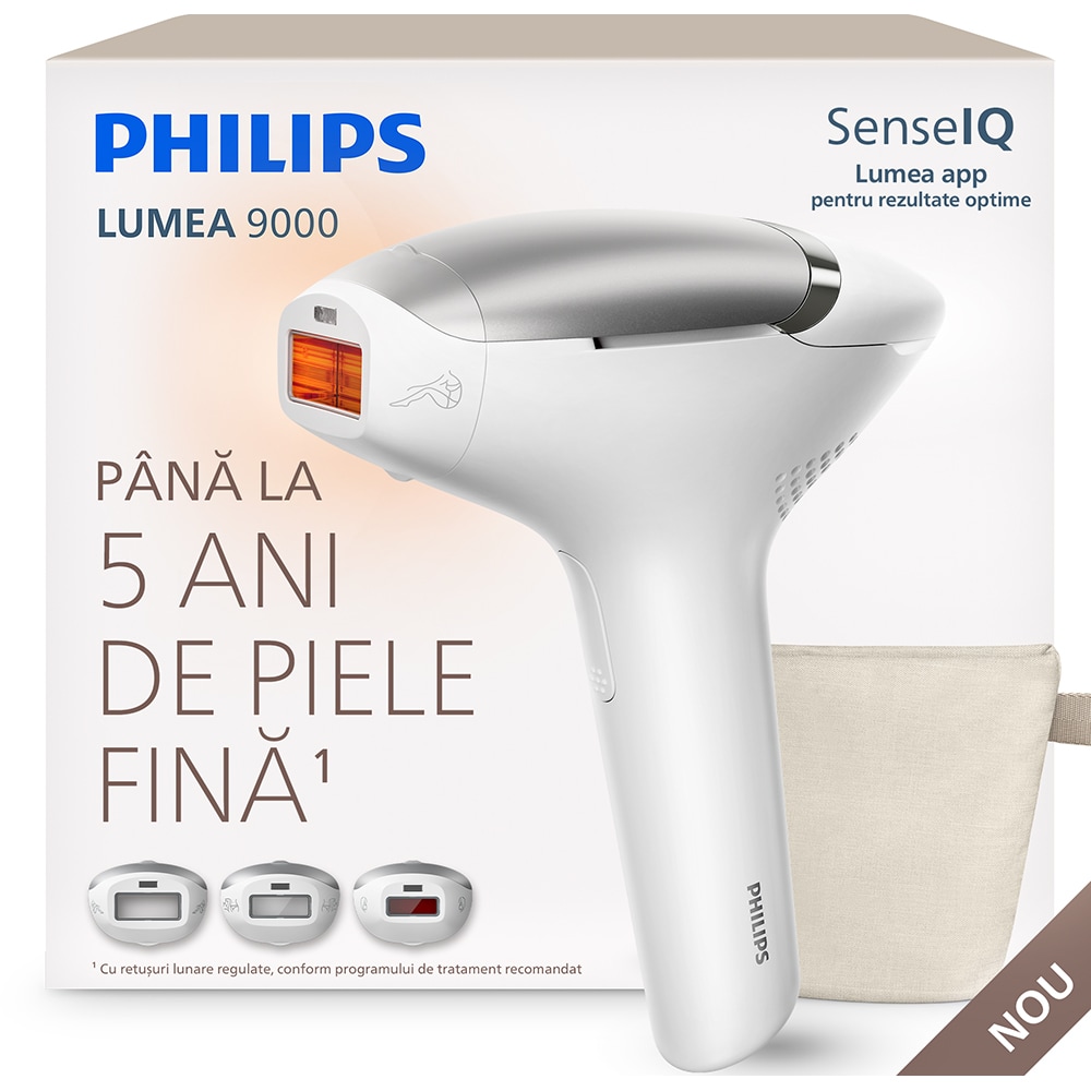 Epilator IPL PHILIPS Lumea 9000 BRI936/00, 500.000 de impulsuri, 3 accesorii, alb