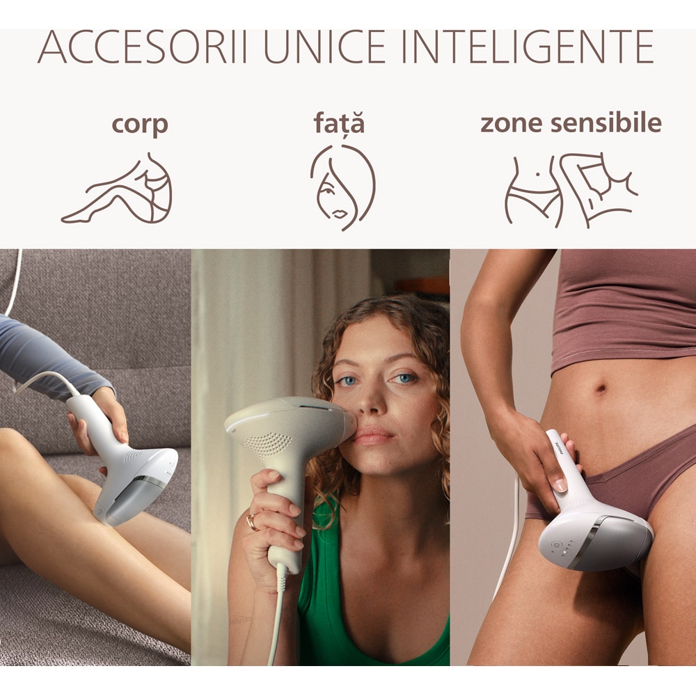 Epilator IPL PHILIPS Lumea 9000 BRI936/00, 500.000 de impulsuri, 3 accesorii, alb