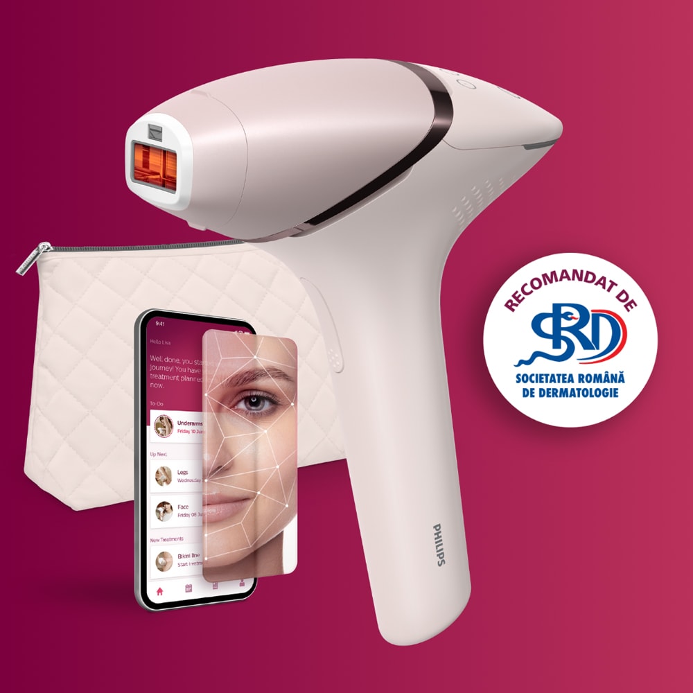 Epilator IPL PHILIPS Lumea Seria 9000 BRI953/02, 450.000 impulsuri, 3 accesorii, roz