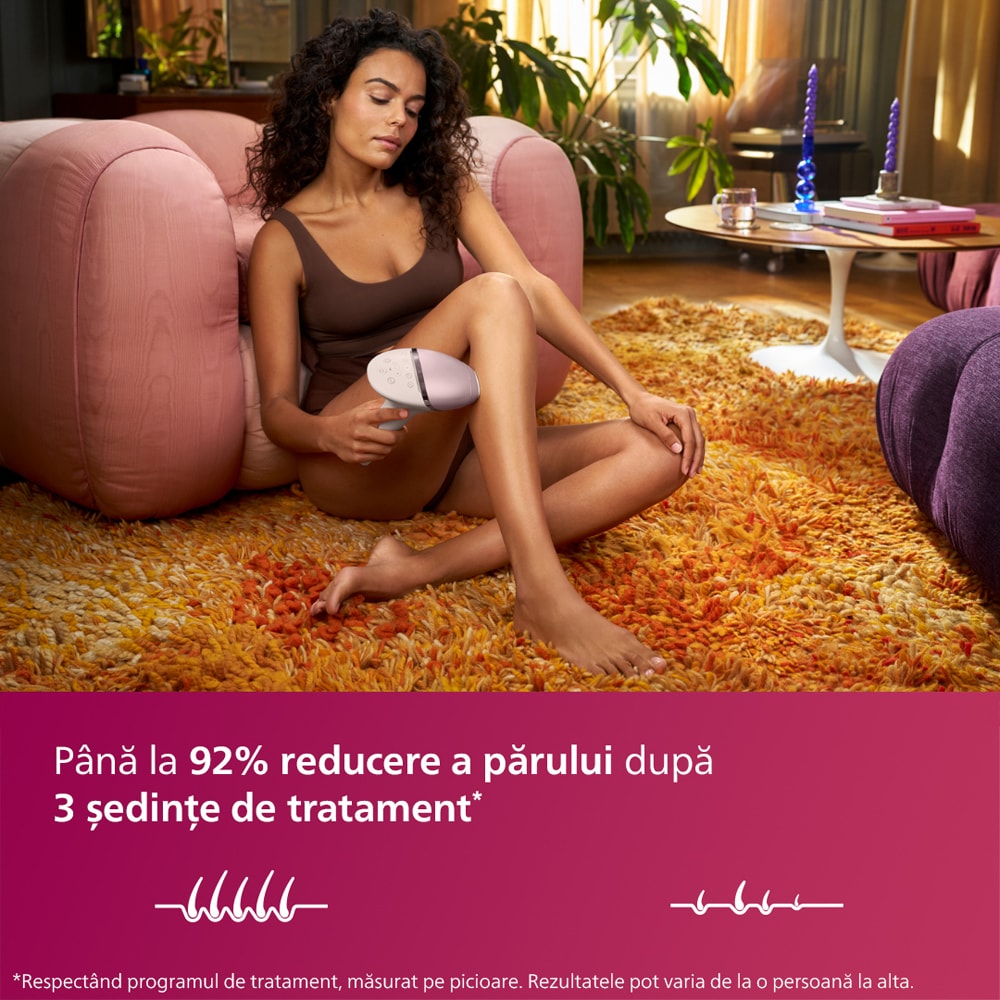 Epilator IPL PHILIPS Lumea Seria 9000 BRI953/02, 450.000 impulsuri, 3 accesorii, roz