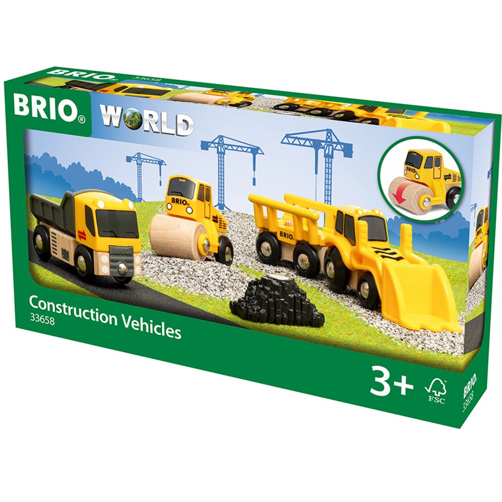 Set 3 masinute BRIO Vehicule constructii BRIO6580, 3 ani+, galben-negru