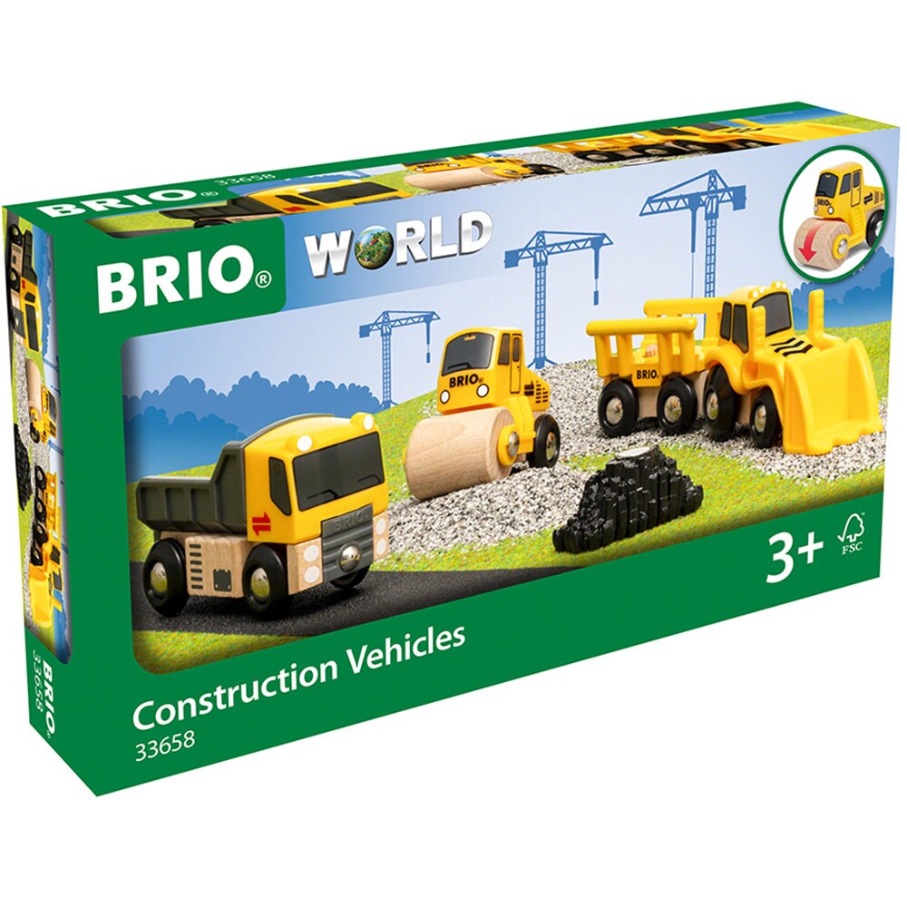 Set 3 masinute BRIO Vehicule constructii BRIO6580, 3 ani+, galben-negru
