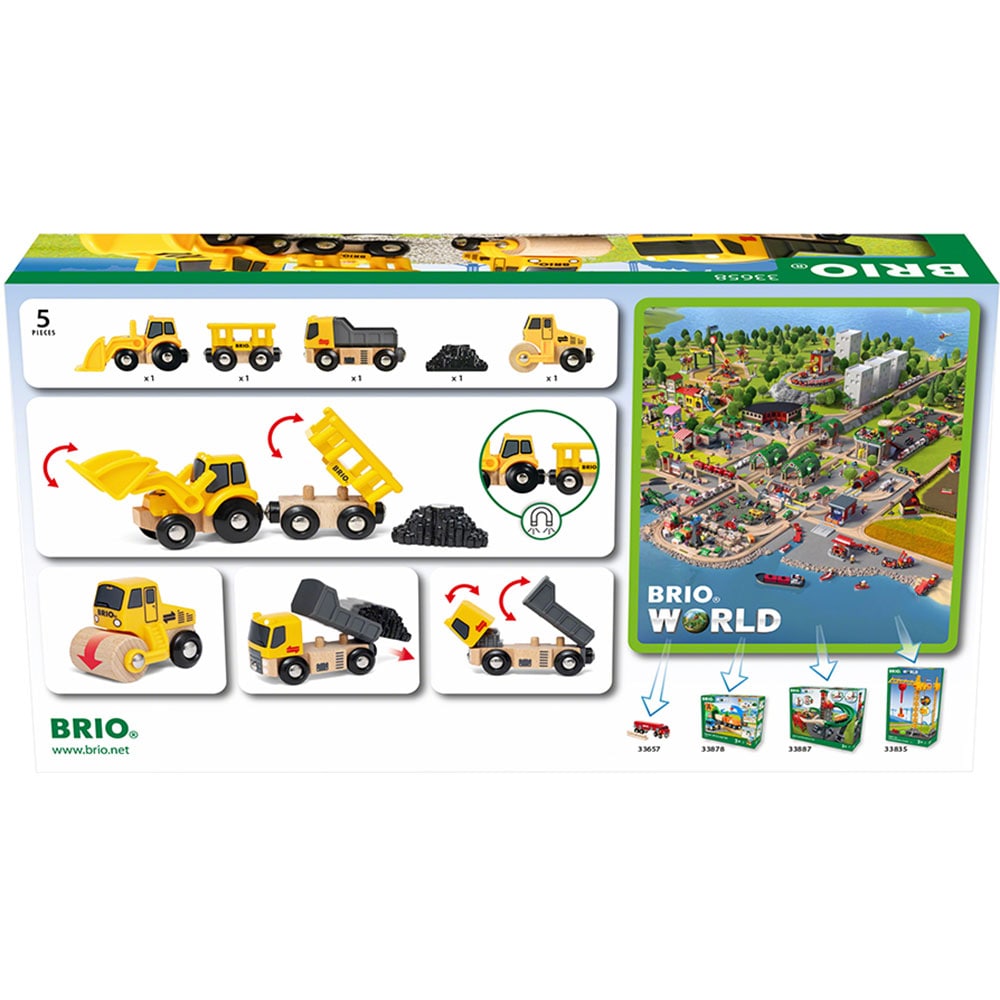 Set 3 masinute BRIO Vehicule constructii BRIO6580, 3 ani+, galben-negru