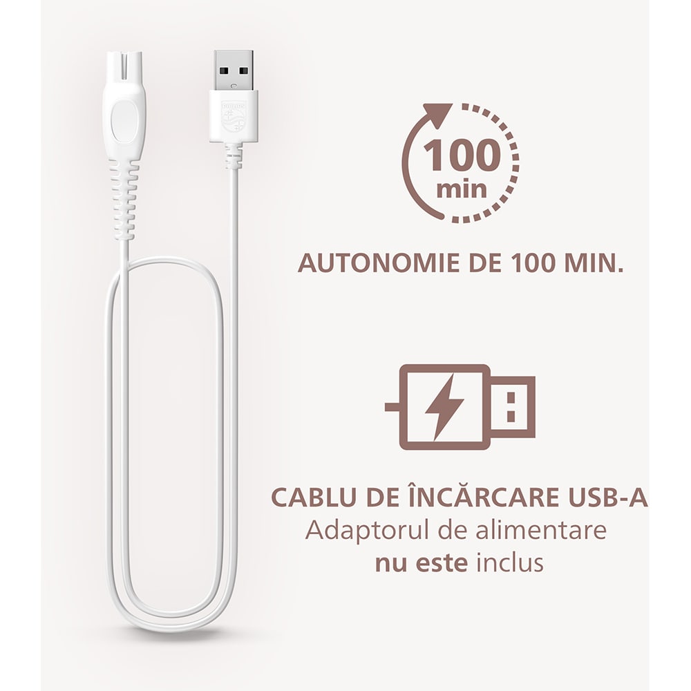 Aparat de ras pentru femei PHILIPS Seria 8000 BRL147/00, 2 viteze, 3 accesorii, Wet&Dry, acumulator, alb