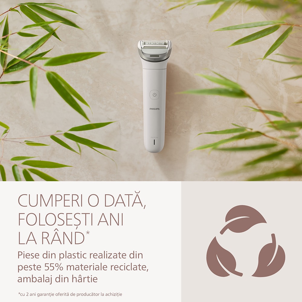 Aparat de ras pentru femei PHILIPS Seria 8000 BRL147/00, 2 viteze, 3 accesorii, Wet&Dry, acumulator, alb