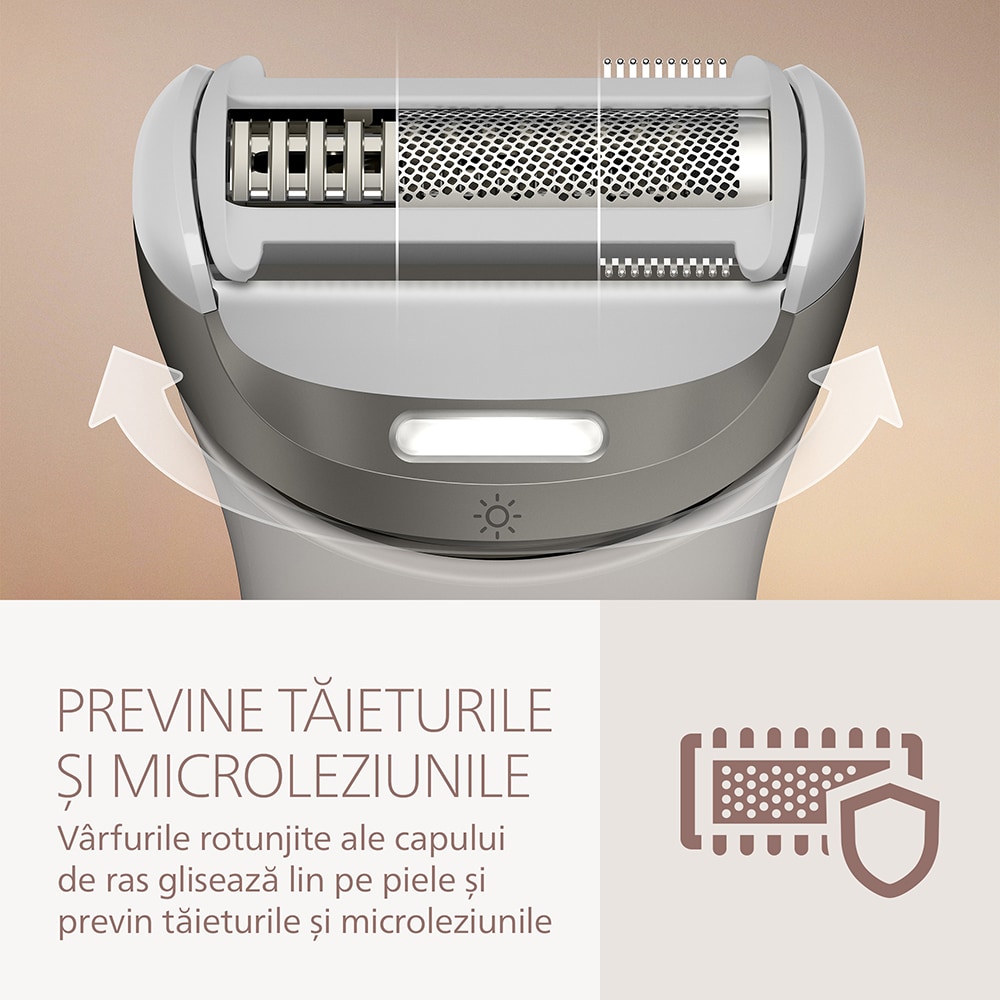 Aparat de ras pentru femei PHILIPS Seria 8000 BRL147/00, 2 viteze, 3 accesorii, Wet&Dry, acumulator, alb