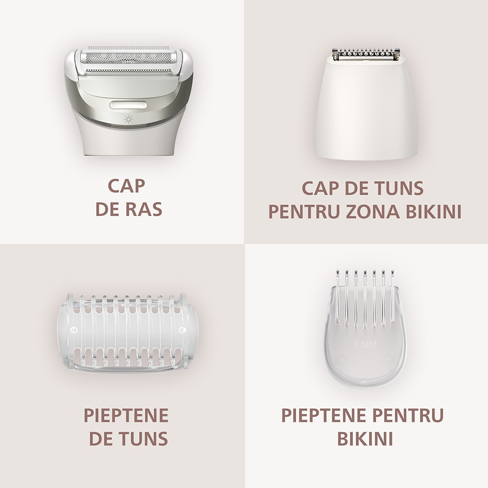 Aparat de ras pentru femei PHILIPS Seria 8000 BRL147/00, 2 viteze, 3 accesorii, Wet&Dry, acumulator, alb