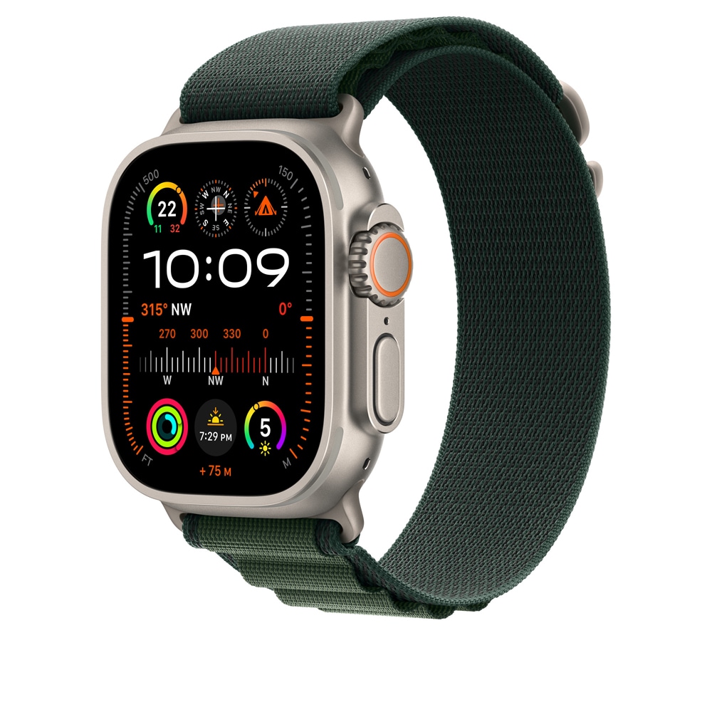Bratara pentru APPLE Watch 49mm Dark Green Alpine Loop Medium Natural Titanium Finish, MXMV3ZM/A