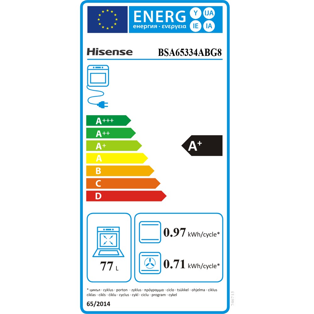 Cuptor incorporabil HISENSE BSA65334ABG8, Electric, 77 l, Clasa A+, Wi-Fi, negru