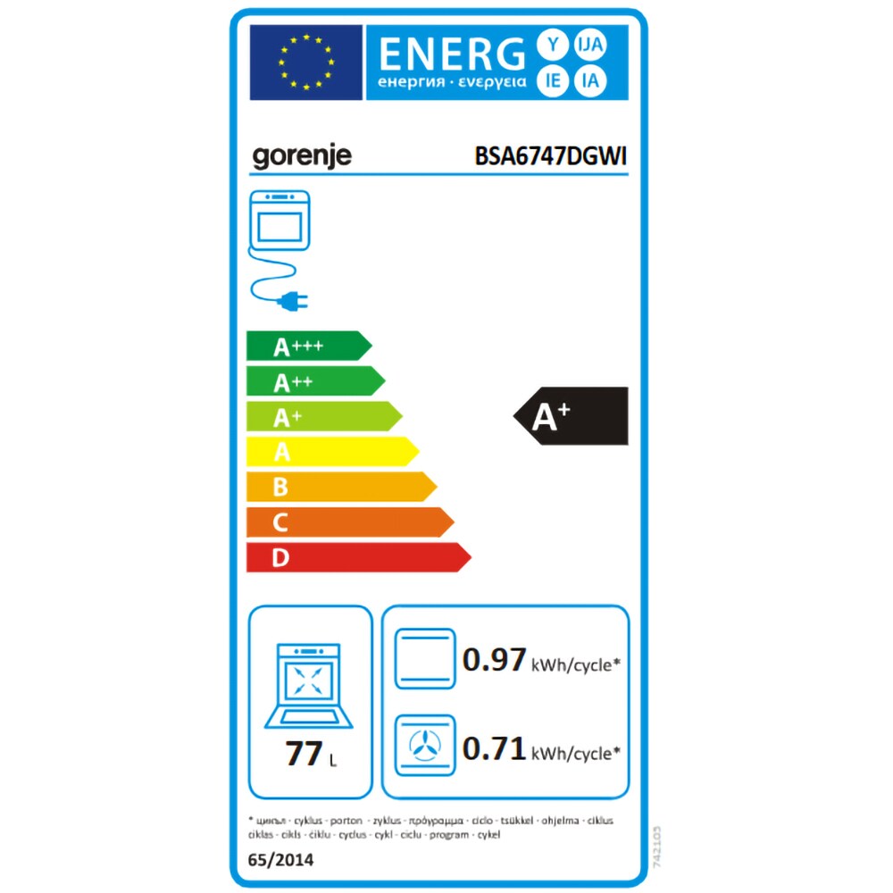Cuptor incorporabil GORENJE BSA6747DGWI, Electric, Autocuratare catalitica, 77 l, Clasa A+, Wi-Fi, negru