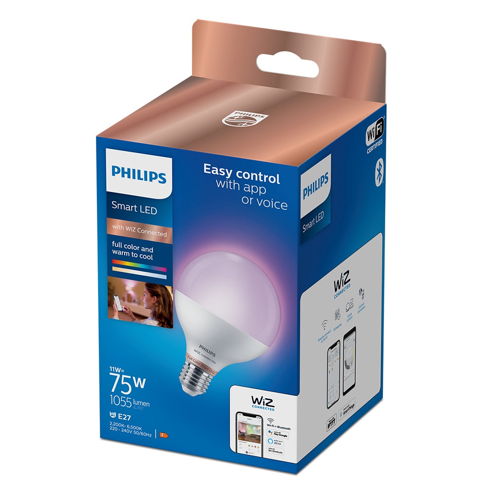 Bec LED Smart PHILIPS 8719514372504, E27, 11W, 1055lm, Bluetooth, Wi-Fi, lumina variabila, compatibil Alexa, Google Assistant
