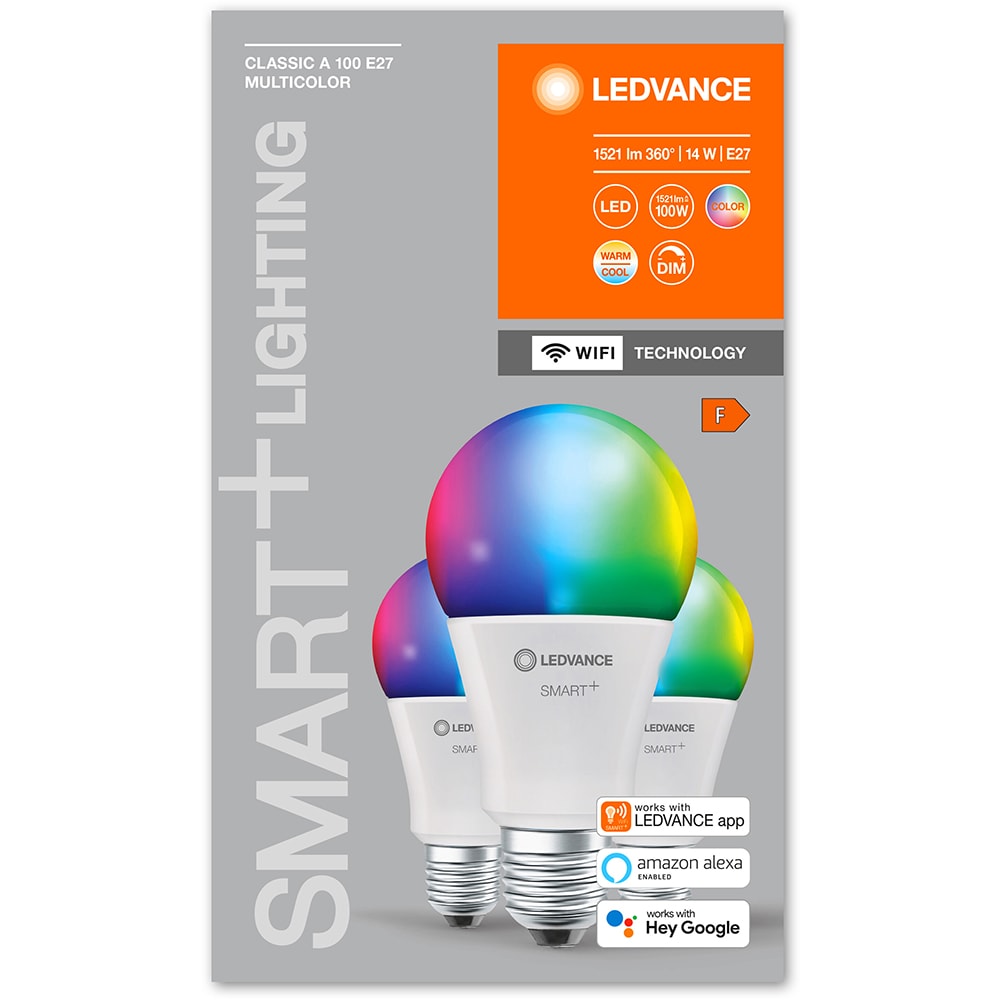 Set 3 becuri LED Smart LEDVANCE Classic 100, E27, 14W, 1521lm, Wi-Fi, RGB