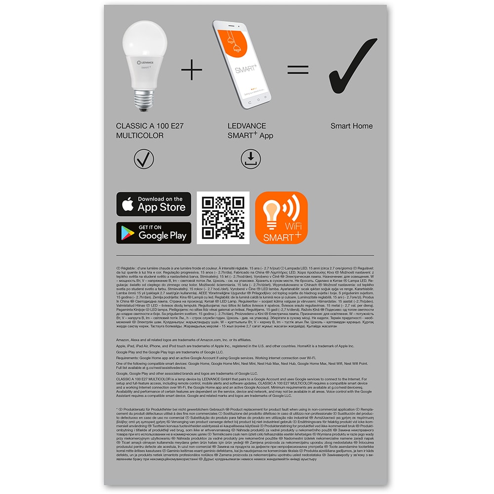 Set 3 becuri LED Smart LEDVANCE Classic 100, E27, 14W, 1521lm, Wi-Fi, RGB