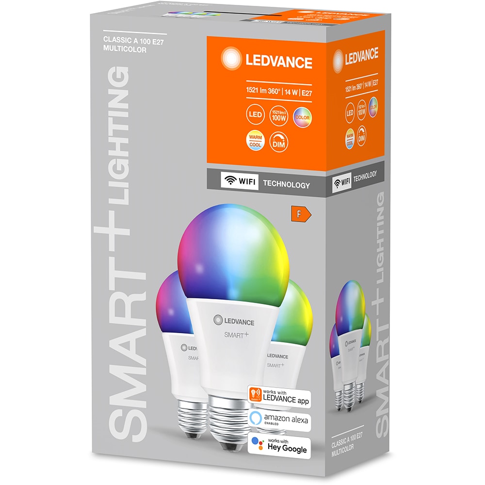 Set 3 becuri LED Smart LEDVANCE Classic 100, E27, 14W, 1521lm, Wi-Fi, RGB