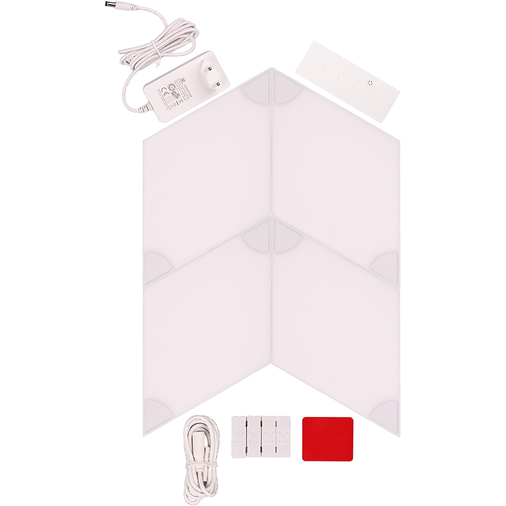 Kit panouri luminoase LED modulare Smart MYRIA Rhombus MY2275-9, RGBW, Wi-Fi, 333lm, senzor muzica, aplicatie TUYA, compatibil iOS/Android, Apple HomeKit/Google Home/Amazon Alexa, 9 bucati