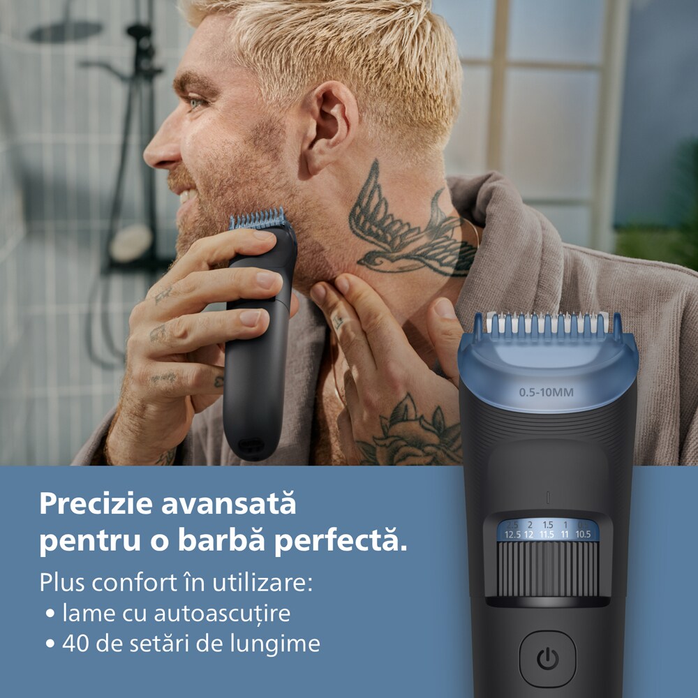 Aparat de tuns barba PHILIPS Series 3000 BT3620/15, acumulator, autonomie 70 min, negru