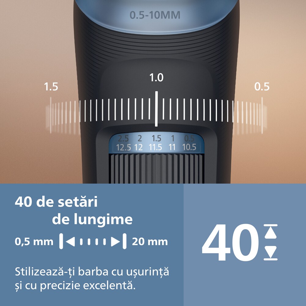 Aparat de tuns barba PHILIPS Series 3000 BT3665/15, acumulator, autonomie 80 min, negru