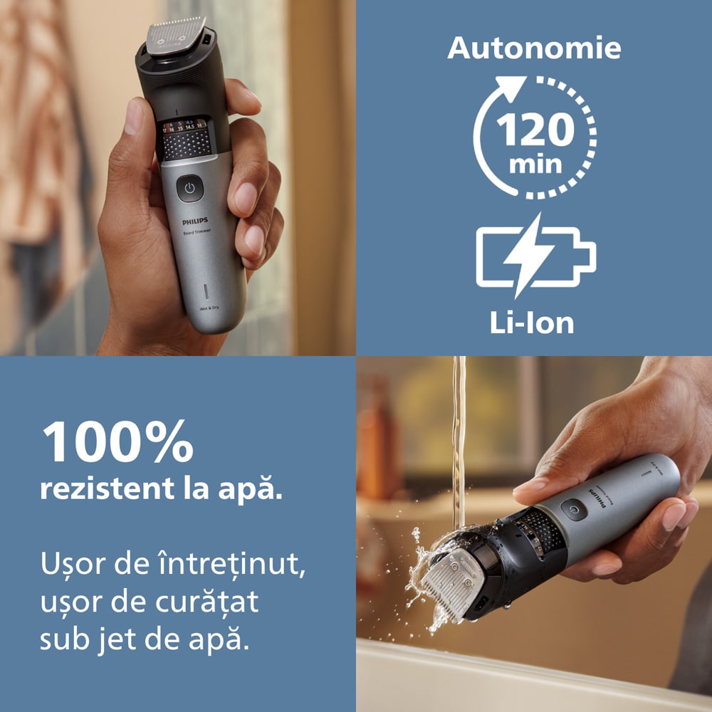 Aparat de tuns barba PHILIPS Series 7000 BT7670/15, acumulator, autonomie 120 min, gri