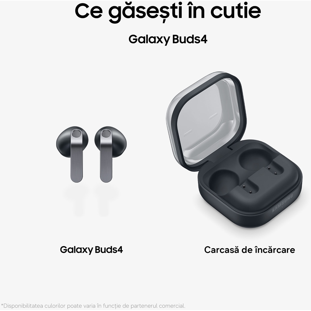 Casti SAMSUNG Galaxy Buds4, True Wireless, Bluetooth, In-Ear, Microfon, Noise Cancelling, Carcasa incarcare wireless, negru