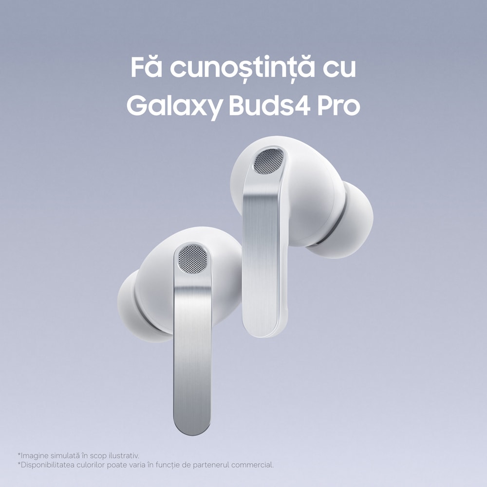 Casti SAMSUNG Galaxy Buds4 Pro, True Wireless, Bluetooth, In-Ear, Microfon, Carcasa Incarcare Wireless, Noise Cancelling, alb
