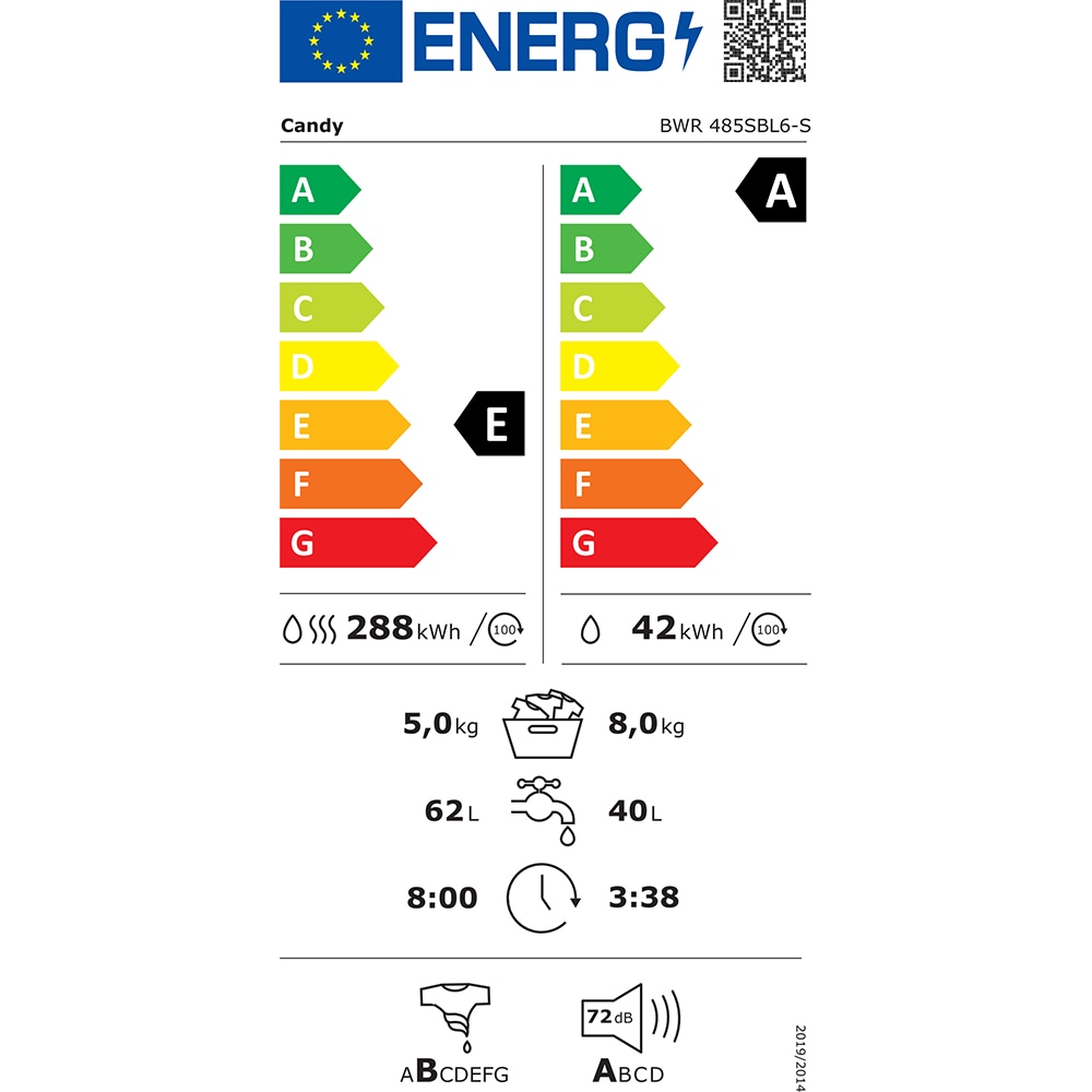 Masina de spalat rufe frontala cu uscator CANDY BWR 485SBL6-S, ProActive Wash, 8/5 kg, 1400rpm, Clasa A/E, Wi-Fi, alb