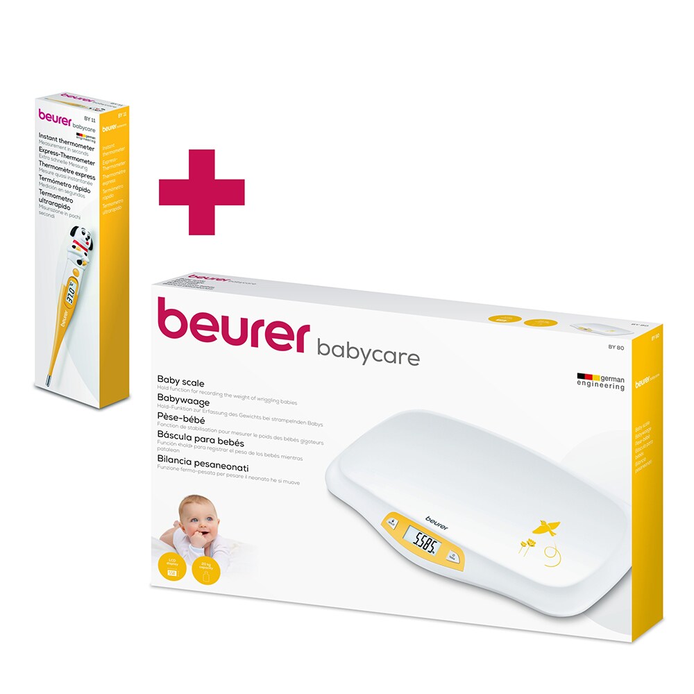 Set BEURER Cantar de bebelusi + Termometru digital BY80BY11, alb-galben