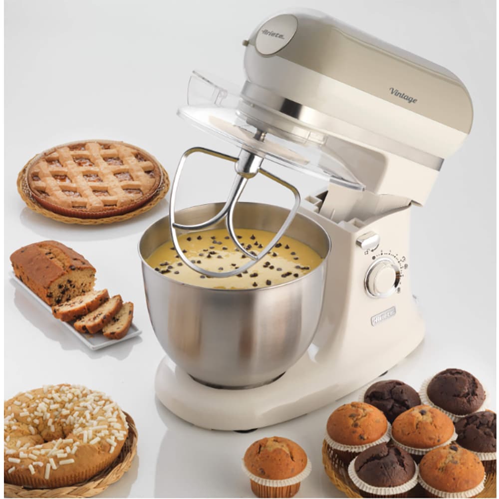 Robot de bucatarie ARIETE Vintage C158803AR0, vas 5.5l, 2400W, 7 trepte viteza, bej-alb