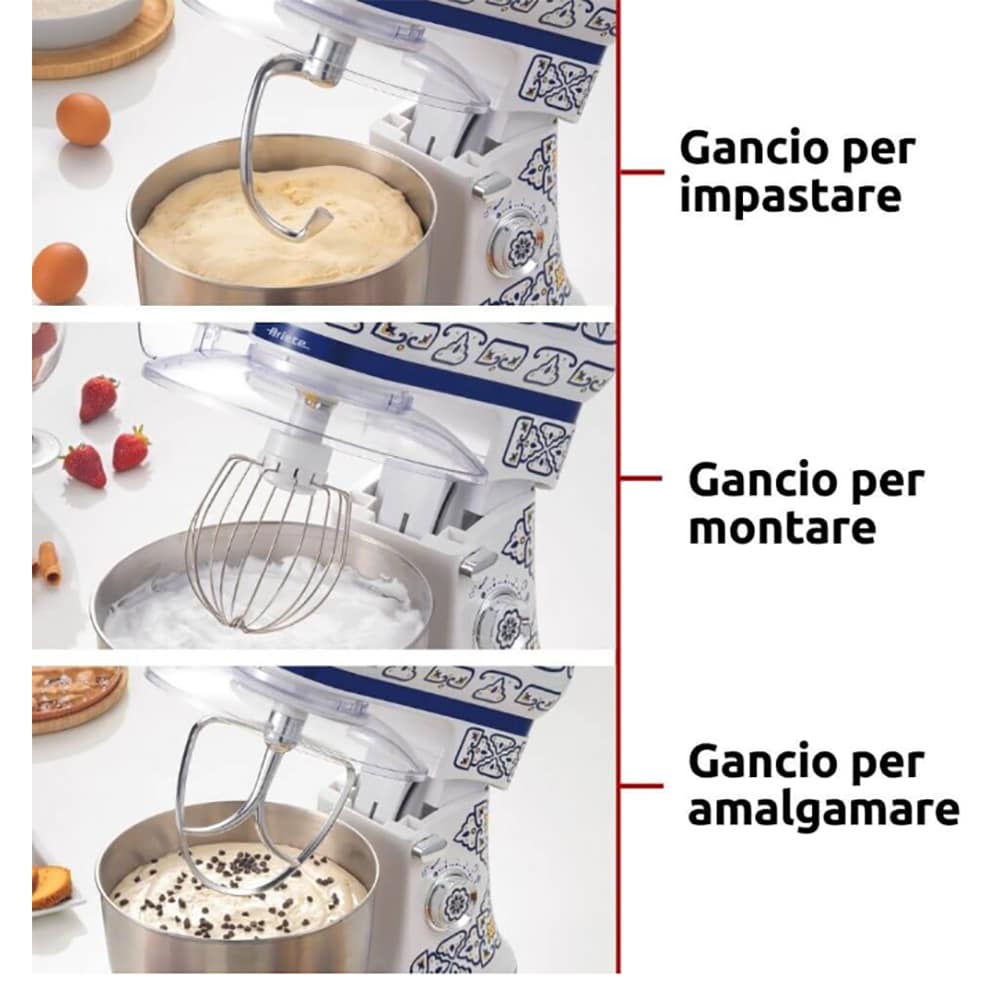 Robot de bucatarie ARIETE Capri C15880CAR0, vas 5.5l, 2400W, 7 trepte viteza, alb-albastru