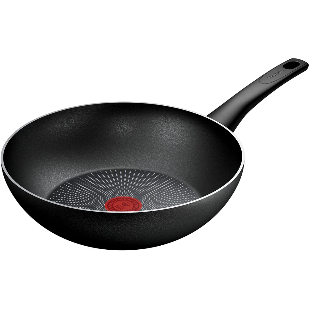 Tigaie Wok TEFAL Force, 28 cm, aluminiu, Thermo-Signal, invelis antiaderent, negru