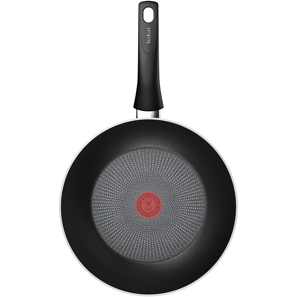 Tigaie Wok TEFAL Force, 28 cm, aluminiu, Thermo-Signal, invelis antiaderent, negru