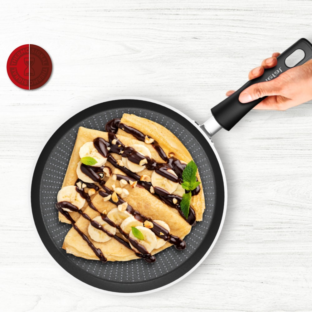 Tigaie clatite TEFAL Force, 25 cm, aluminiu, Thermo-Signal, invelis antiaderent, negru