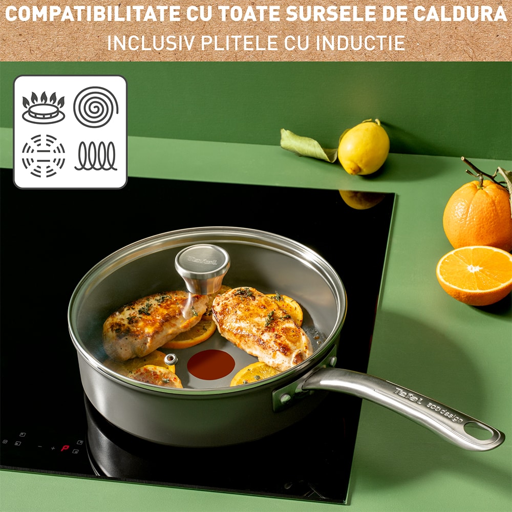 Cratita TEFAL Renew+, 24 cm, aluminiu, gri
