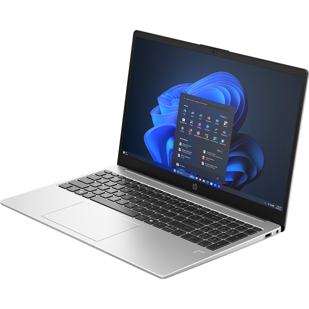 Laptop HP 250R G10, Intel Core 3 100U pana la 4.7GHz, 15.6" Full HD, 16GB, SSD 512GB, Intel Graphics, Free Dos, argintiu