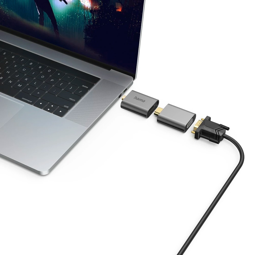 Adaptor 6 in 1 HAMA 200306, USB-C, Mini-Displayport, HDMI, VGA, negru