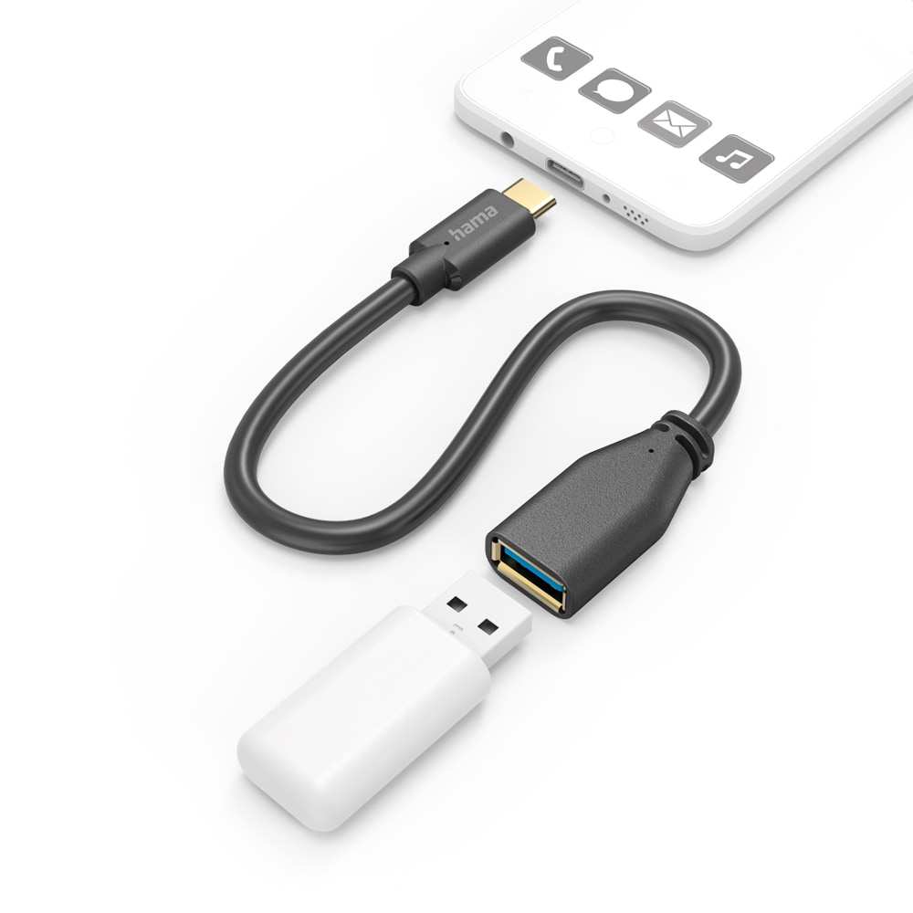 Cablu adaptor OTG USB C - USB A HAMA 201605, negru