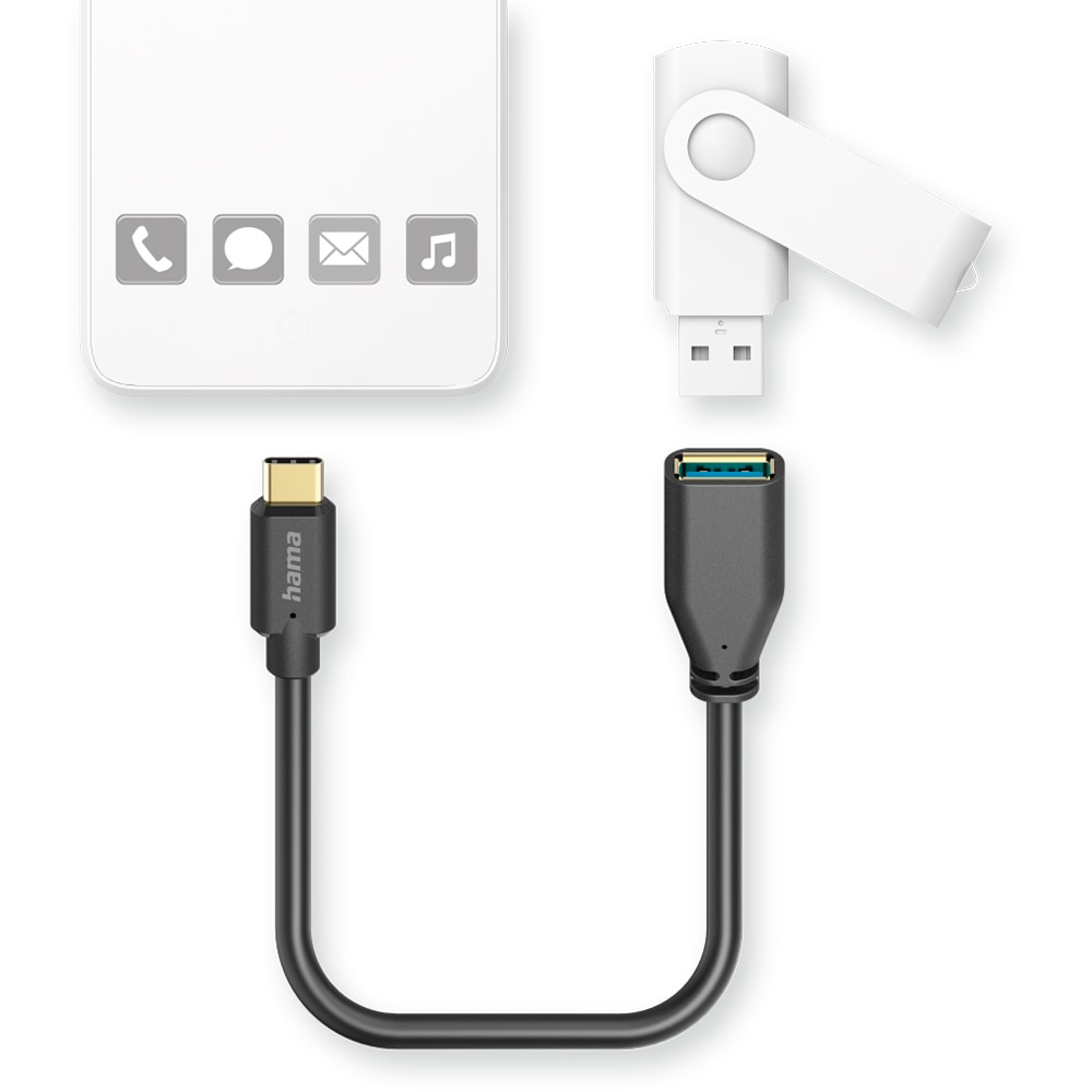 Cablu adaptor OTG USB C - USB A HAMA 201605, negru