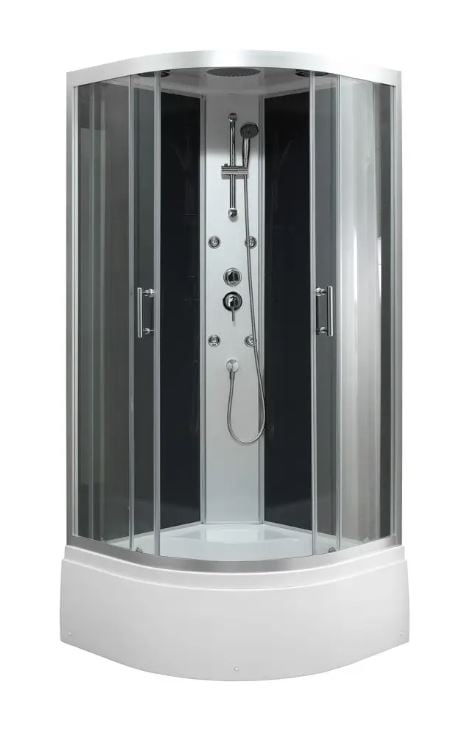 Cabina dus cu hidromasaj GoodHome Onega, semirotunda, 90 x 90 x 215 cm, sticla securizata, profil argintiu