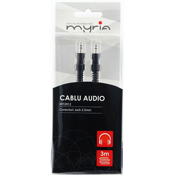Cablu audio MYRIA MY2011, jack 3.5mm, 1.5m, negru