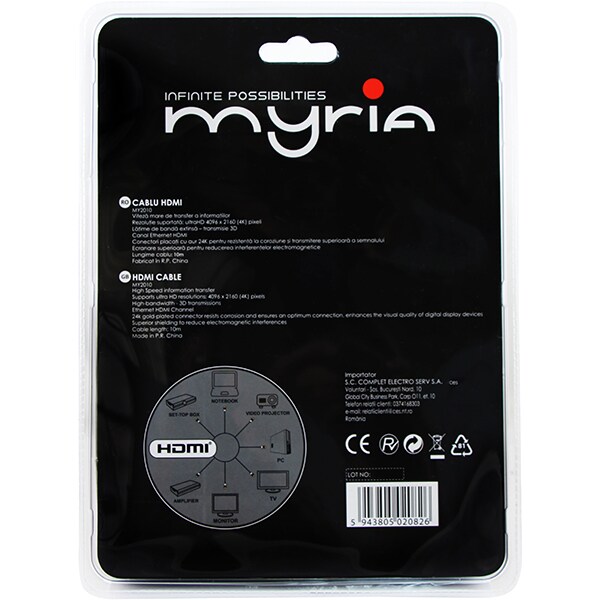 Cablu HDMI MYRIA MY2010, 10m, negru