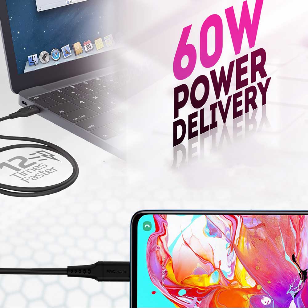 Cablu date PROMATE PowerLink-CC120, USB-C - USB-C, Power Delivery (PD) 60W, 1.2m, negru