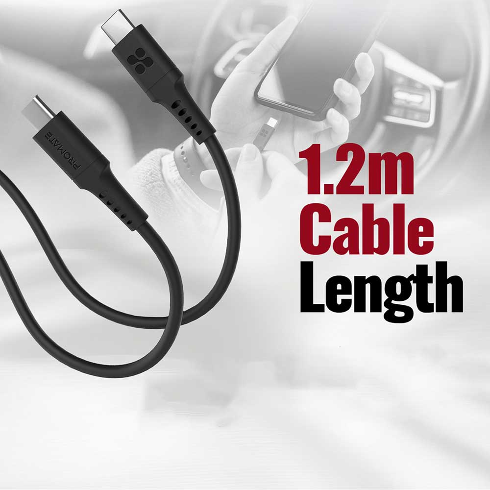 Cablu date PROMATE PowerLink-CC120, USB-C - USB-C, Power Delivery (PD) 60W, 1.2m, negru
