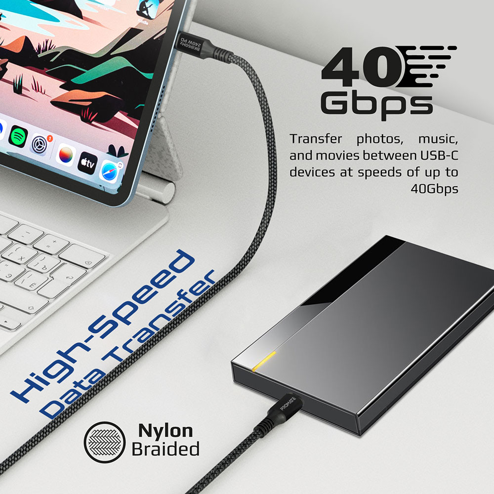Cablu USB-C - USB-C PROMATE POWERBOLT240, 1m, negru