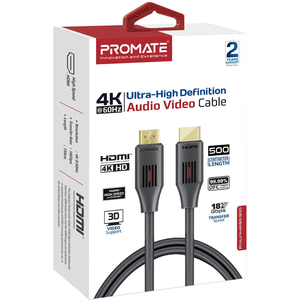 Cablu HDMI PROMATE ProLink4K60-500 vers 2.0. 4K, 5m, negru