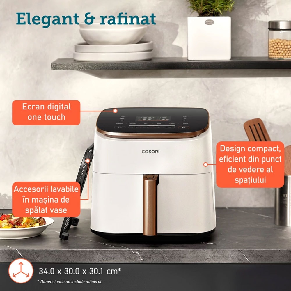 Friteuza cu aer cald COSORI TurboBlaze Chef Edition CAF-DC602-WEUR, 6l, 1700W, alb-auriu