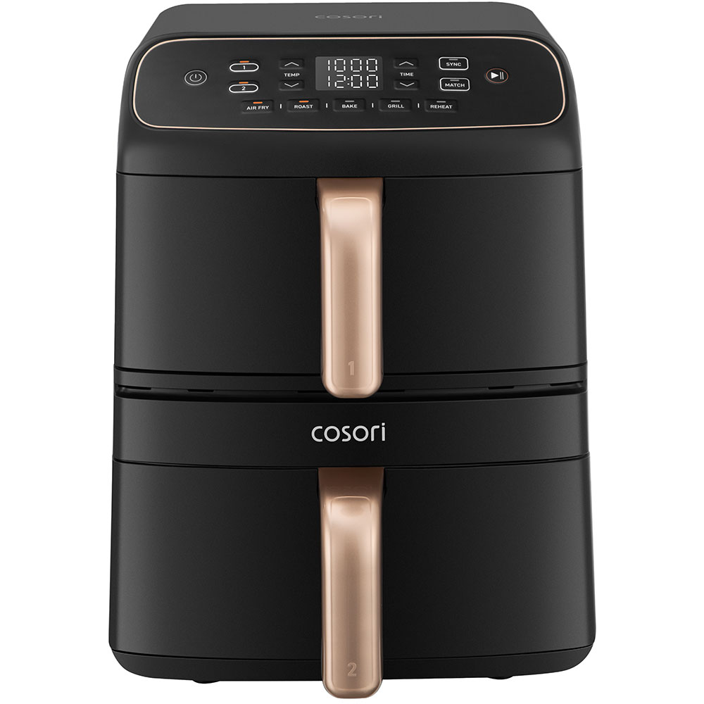 Friteuza cu aer cald dubla COSORI Turbo Tower Compact CAF-DC861-CEUR, 8.6l, 2630W, negru-auriu