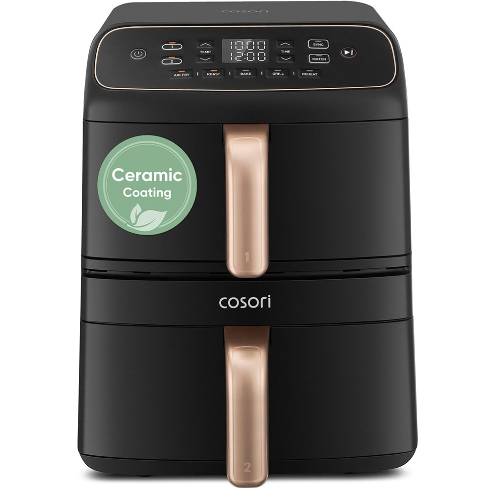 Friteuza cu aer cald dubla COSORI Turbo Tower Compact CAF-DC861-CEUR, 8.6l, 2630W, negru-auriu