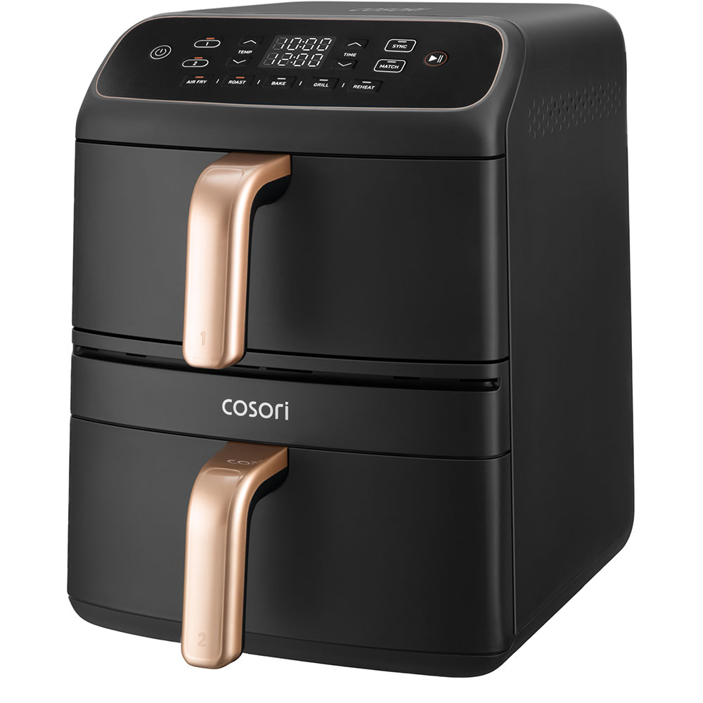 Friteuza cu aer cald dubla COSORI Turbo Tower Compact CAF-DC861-CEUR, 8.6l, 2630W, negru-auriu